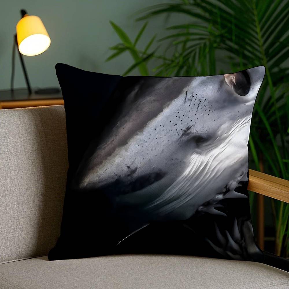Shark Black Pillow Case Plush Fabric Soft Pillowcase Double Sided Print Sofa Cushion Cover Throw