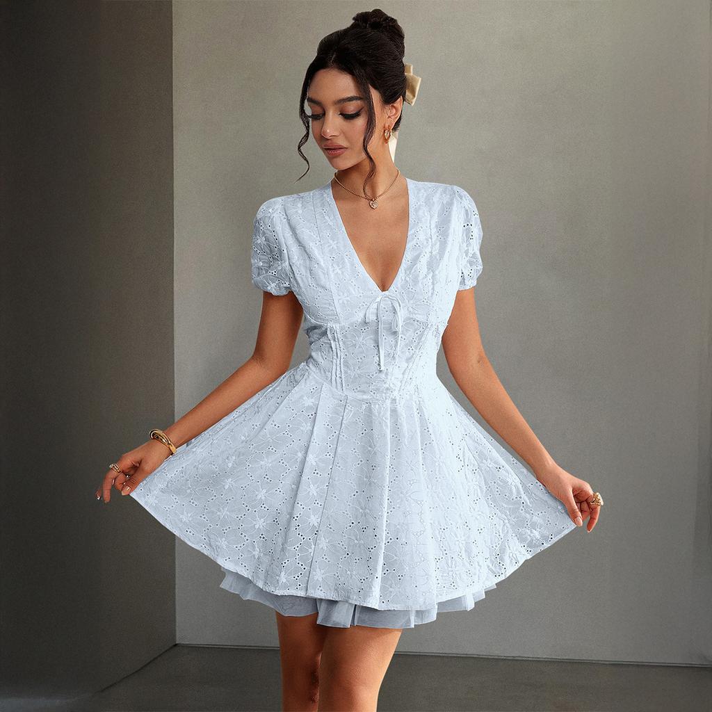 Francuski Elegancki Styl Sukienka z Głębokim Dekoltem V dla Kobiet na Wiosnę i Lato