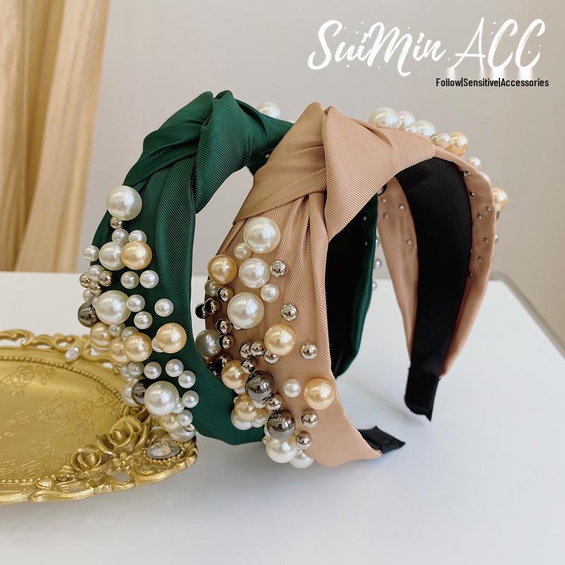 Retro Mori Girl Knot Headband with Pearls & Bow