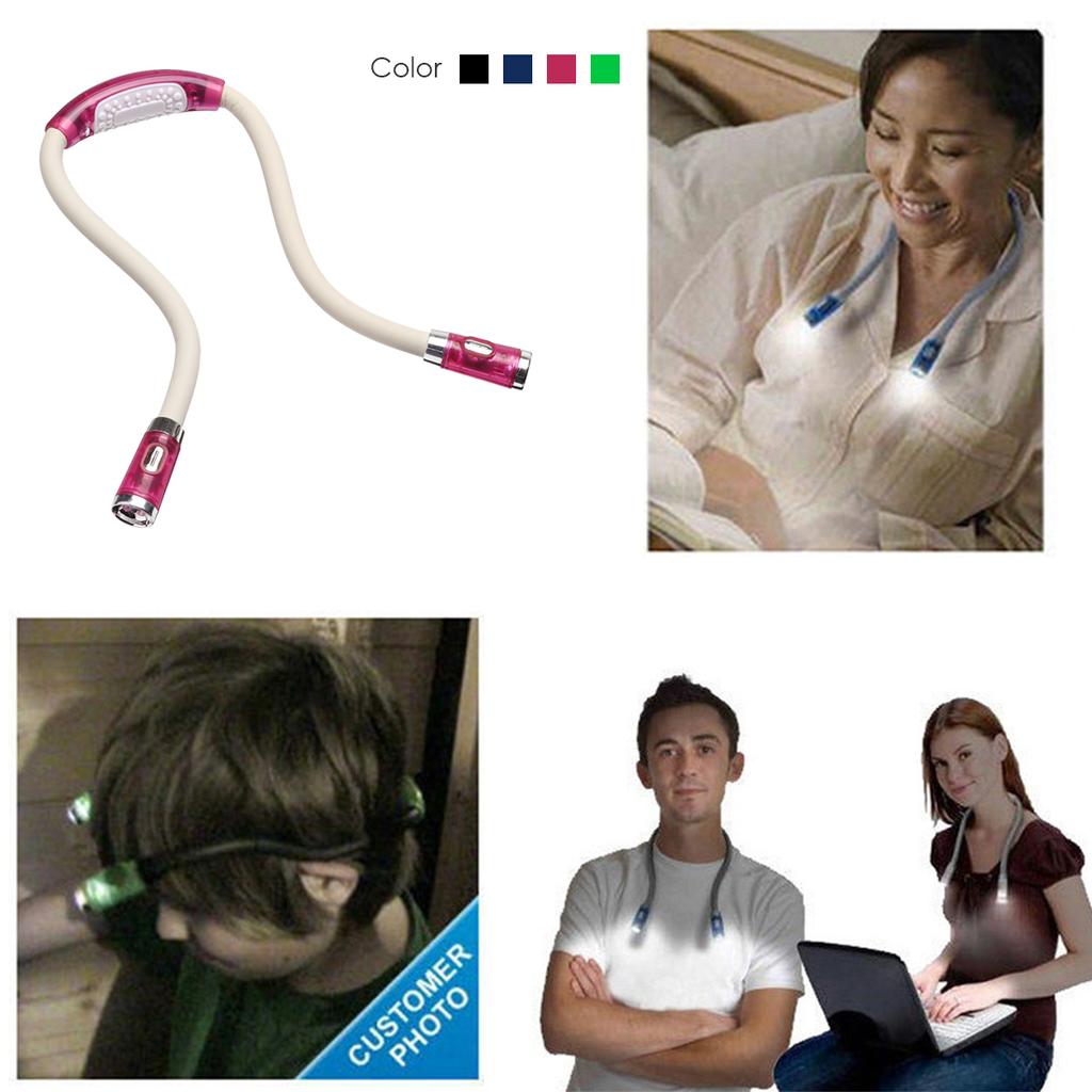 LED Flexible Handsfree Hug Neck Reading Book Light Lamp Torch Black Blue Pink Flashlight Work Lamp