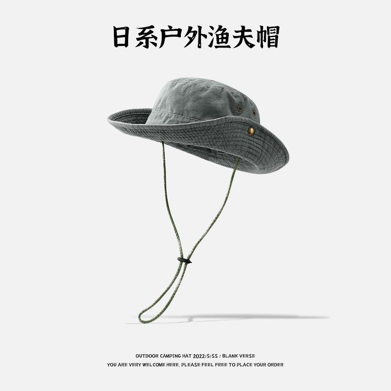 Western Cowboy Hat Drawstring Fisherman Hat Men's and Women's Summer Vacation Sunscreen Hat Breathable Big Eaves Mountaineering Hat Fishing Hat