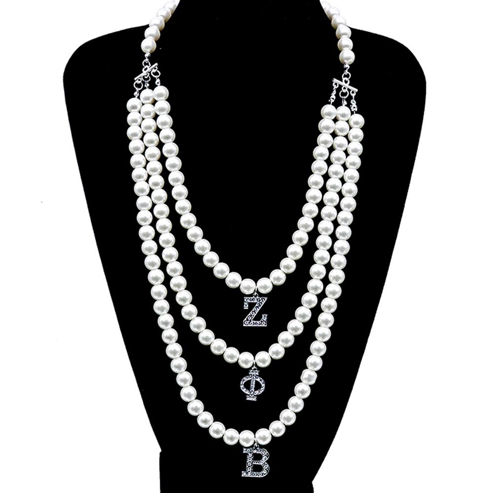 New Release Sisterhood Zeta Phi Beta Symbol Design Greek ZPB Letter Pendant Making Statement Pearl Beaded Sorority Necklace белый