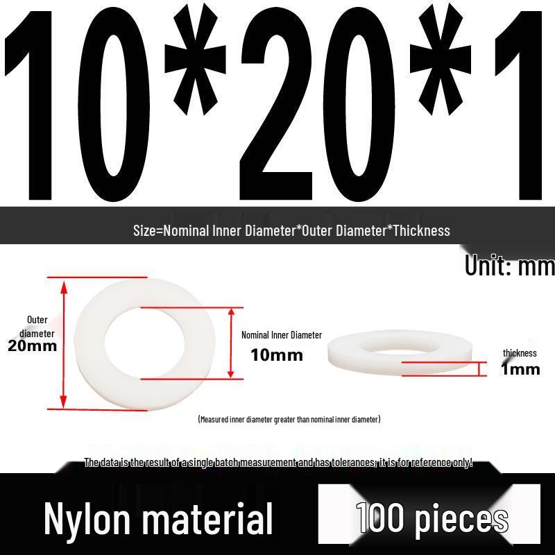 White Wear-Resistant Nylon Flat Washer Round Plastic Insulating Gasket M4-M20