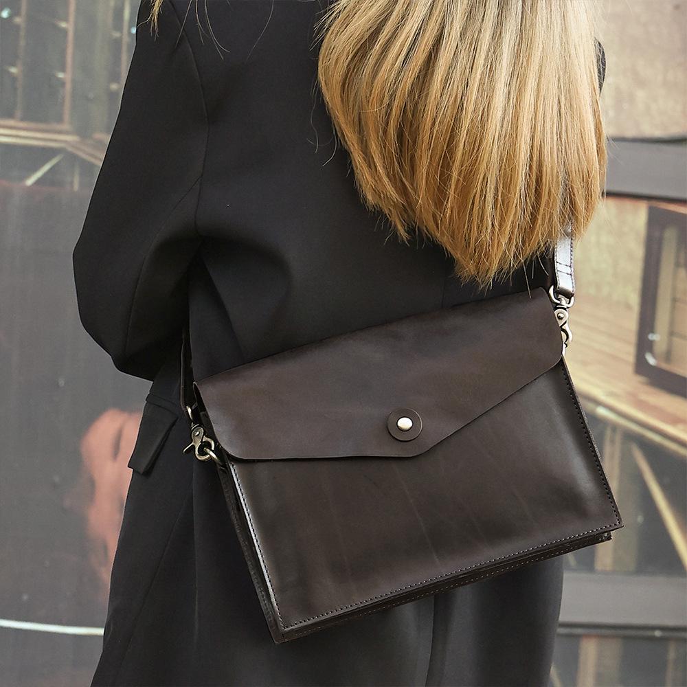 Women's Genuine Leather Flap Messenger Bag - Large Capacity, Vegetable Tanned, Single Shoulder Crossbody Clutch