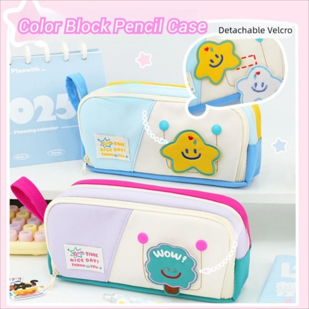 

Hand-held Embroidered Patch Pen Case Korea Stationery Organizer School Office синій