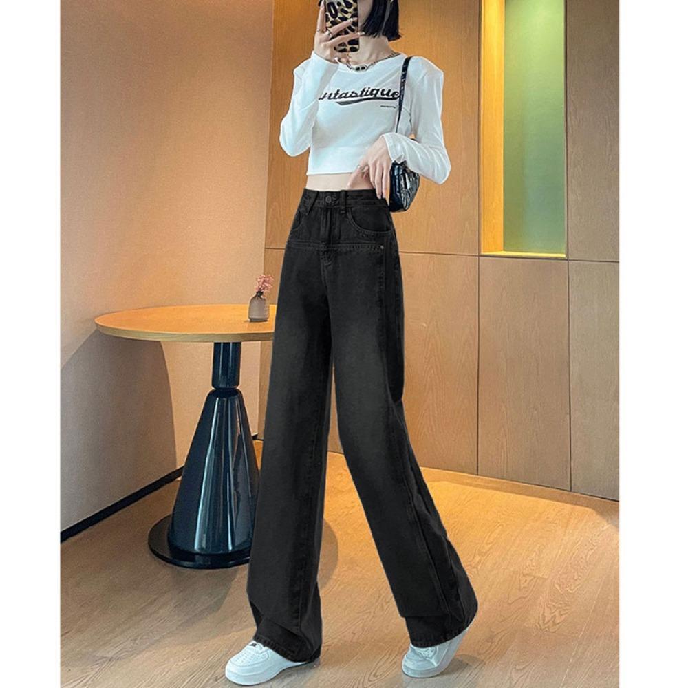 American wide-leg jeans women's pear-shaped body versatile mopping floor covering meat high waist loose straight drape trousers