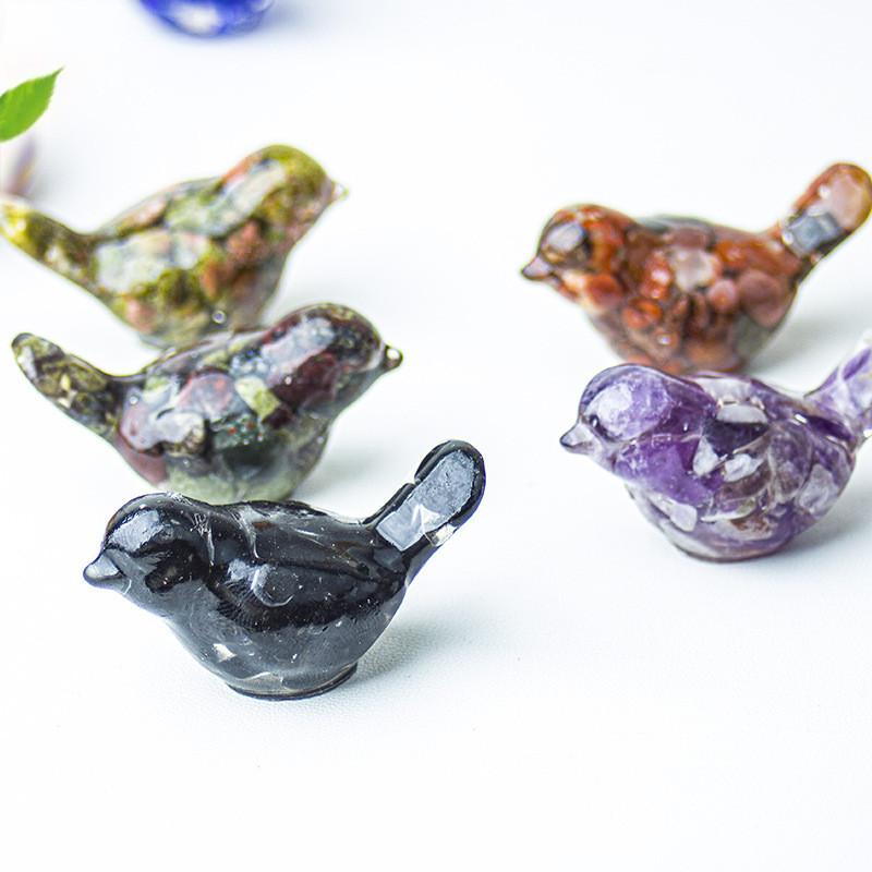 Resin Crystal Bird Figurine With Natural Waterstone For Home Office Decor Gift For Friends
