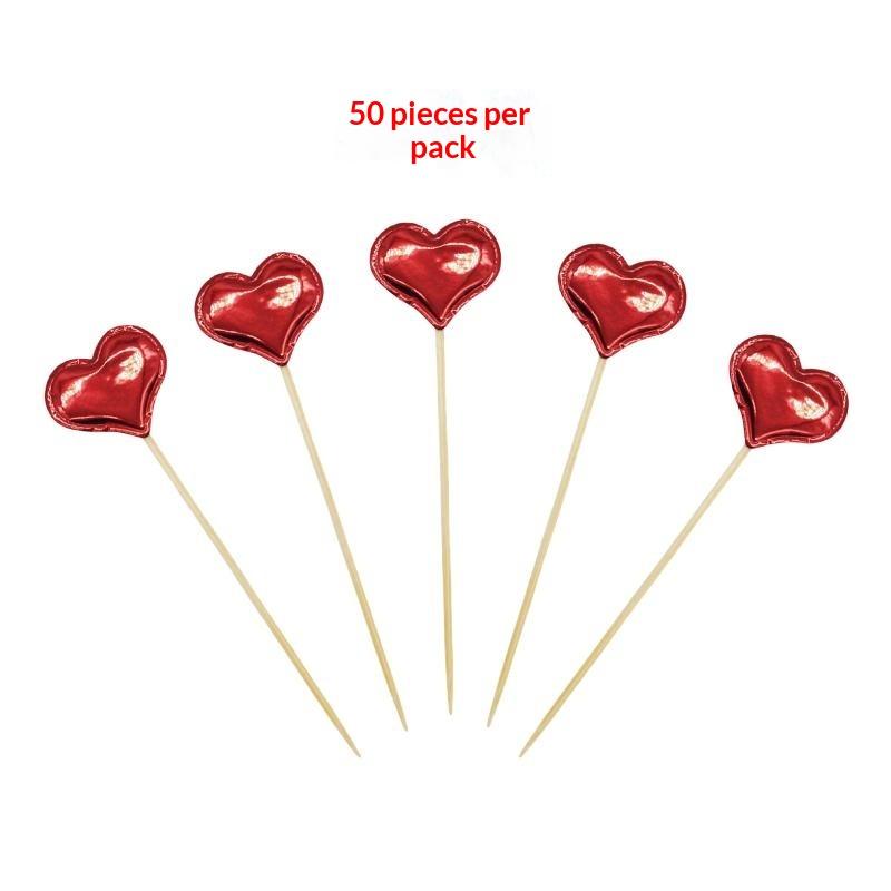50Pcs Mini Heart Star Cupcake Topper Happy Birthday Cake Flag Decorating Baby Shower Birthday Party Cake Toppers Wedding Supply