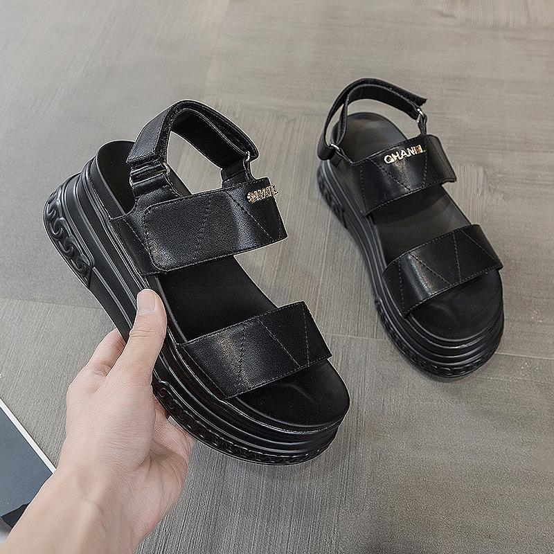 Women's Sandals 2025 New Hollow Sports Casual Soft-soled Fashion Sandals Women's Platform Velcro Roman Shoes Xia Liang