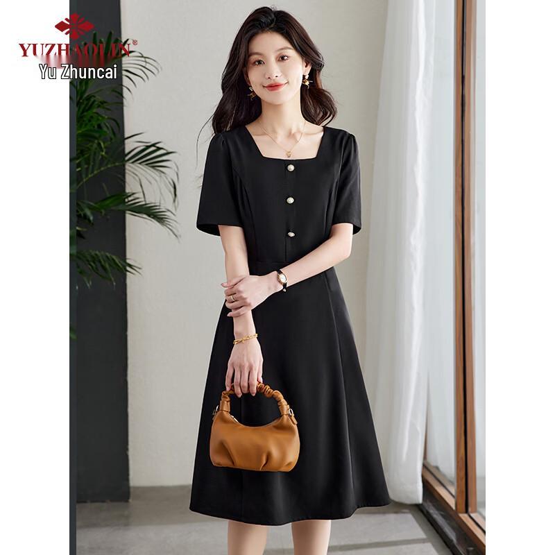 YUZHAOLIN Women s Hepburn Style Square Neck A-line Dress M