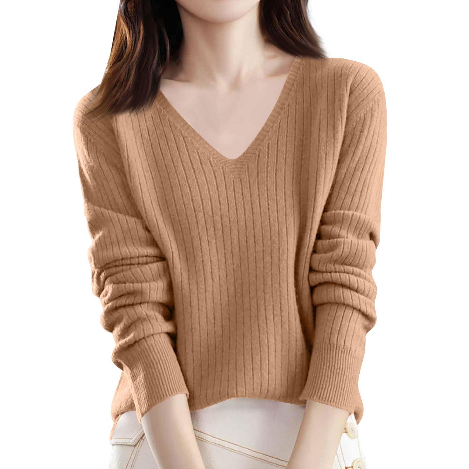 

Женская мода свободный трикотажный свитер нижняя часть рубашки V-образный вырез пуловер длинный рукав однотонный топ XXL верблюд