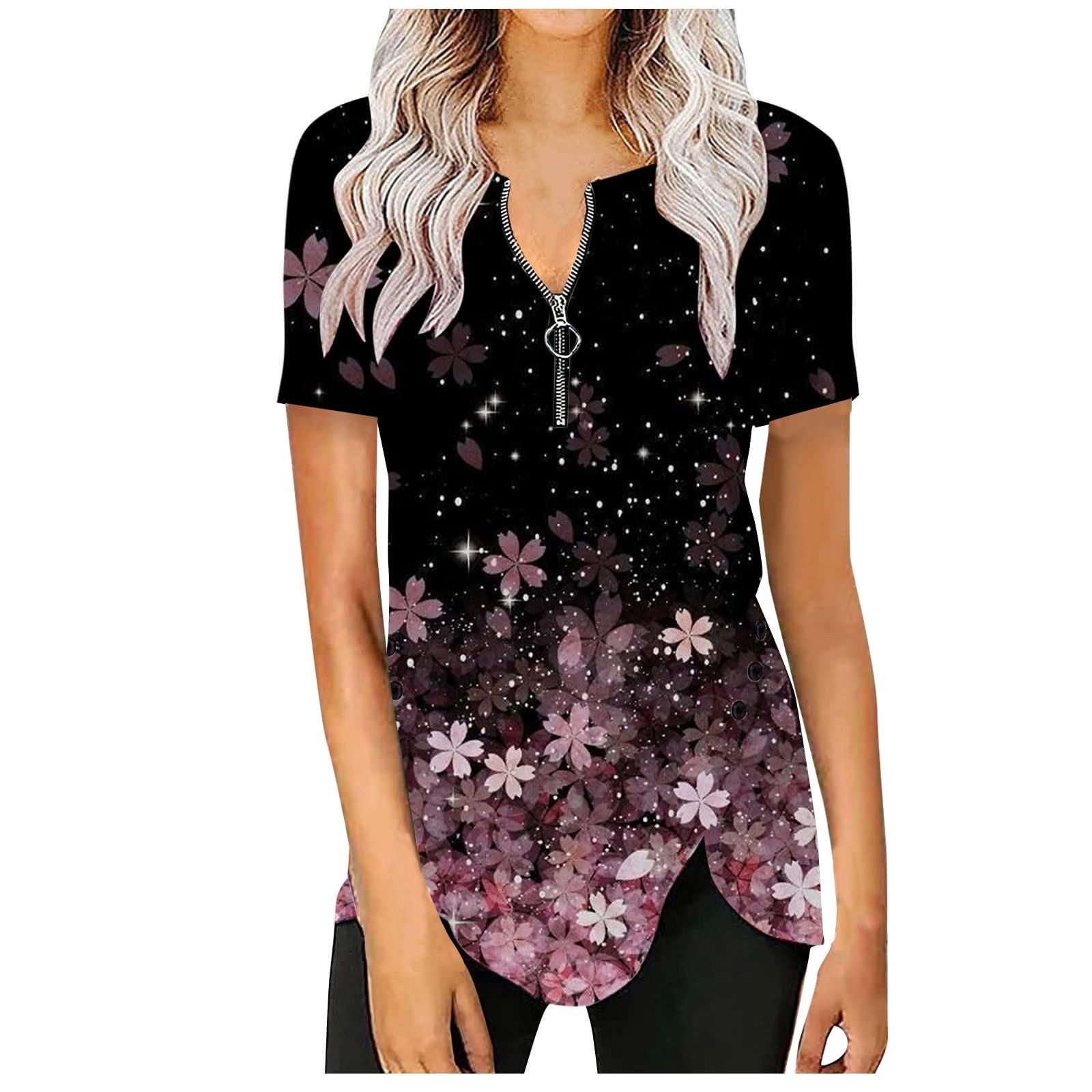 

(SU)Женский модный повседневный удобный топ с короткими рукавами и принтом