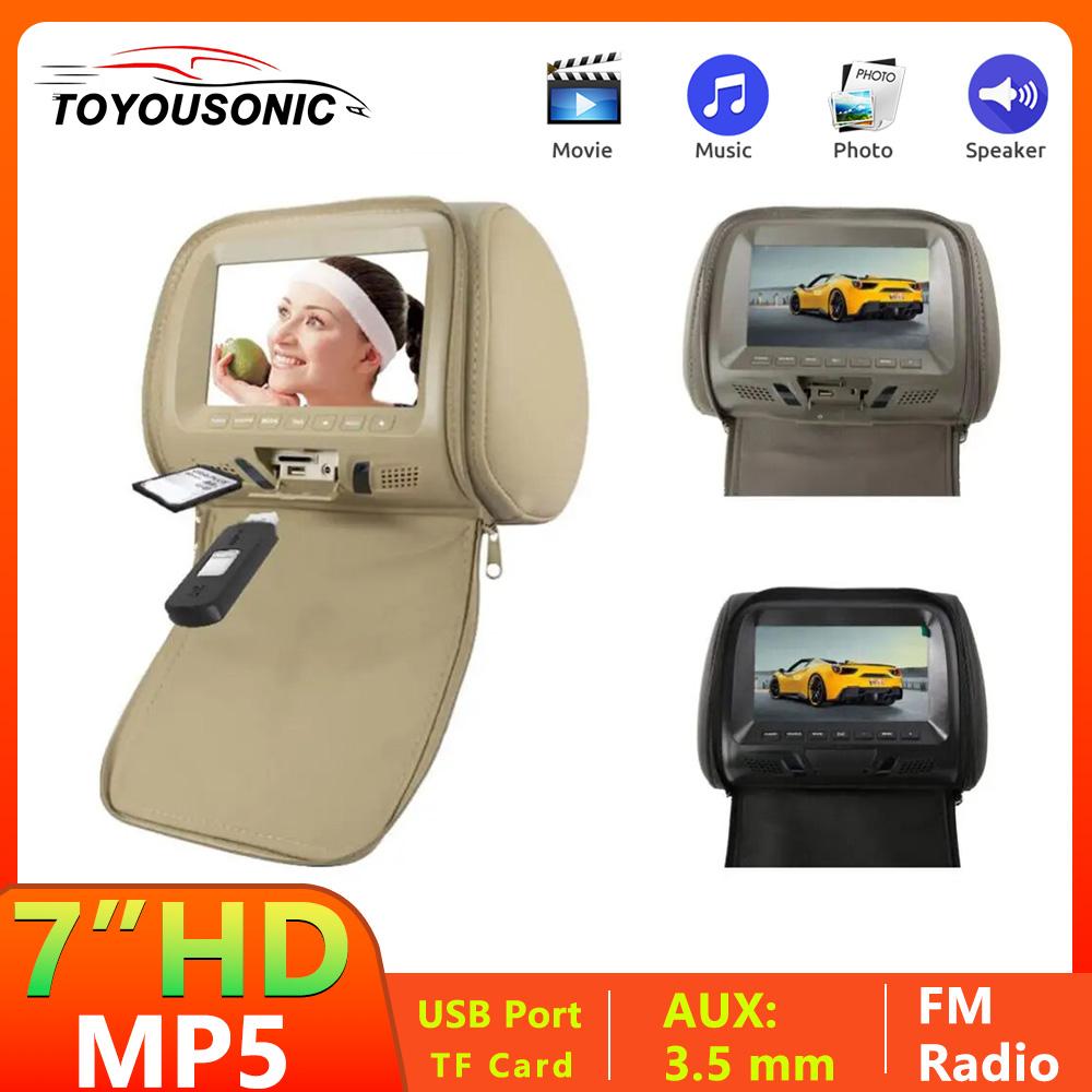 TOYOUSONIC Auto-Kopfstützenmonitor, universell, 7 Zoll, LED-Bildschirm, Multimedia-MP5-Player, Kissen, unterstützt USB/SD-Eingang, FM/Lautsprecher/Kamera
