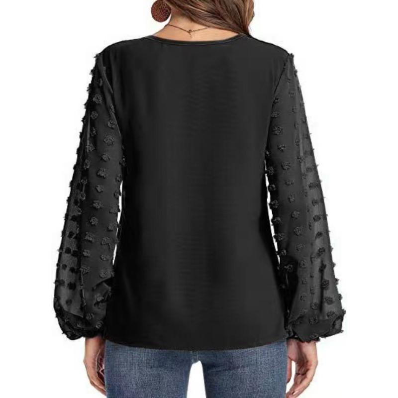 YYFS Camicette e camicie con scollo a V a maniche lunghe con stampa tinta unita primavera autunno moda casual da donna