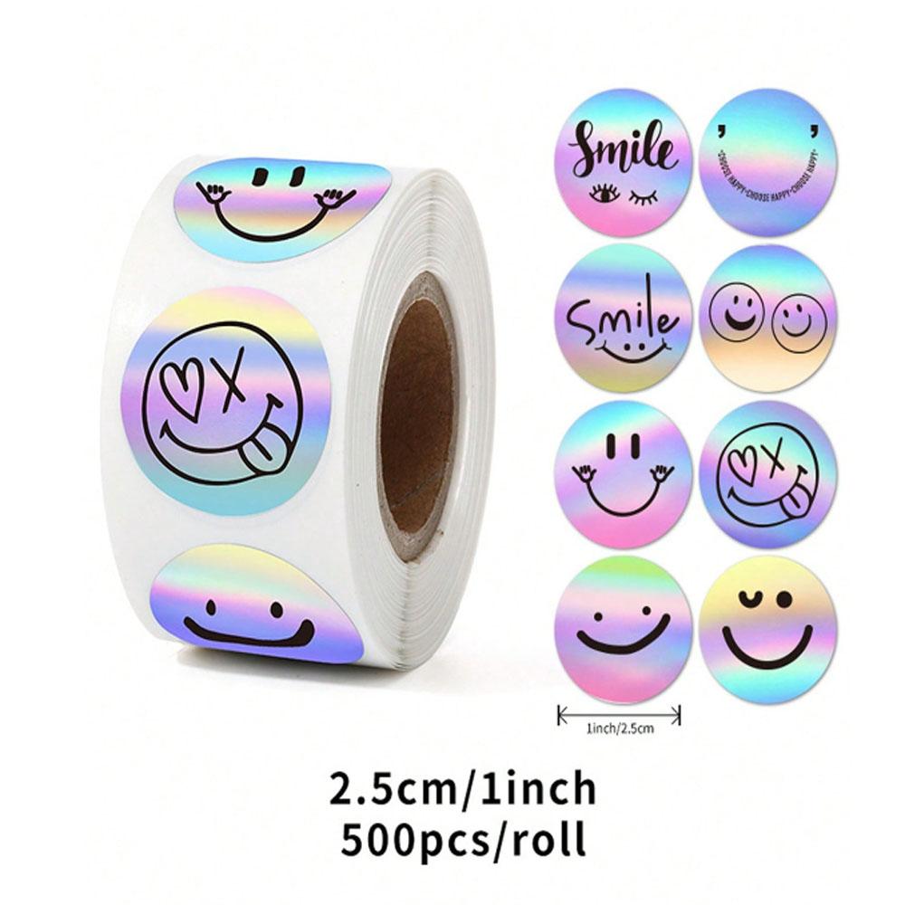 

500 Stick/Roll Rainbow Laser stickers Smiley thanks sticker material Tape Decorative sealing sticker sticker sticker sticker sti