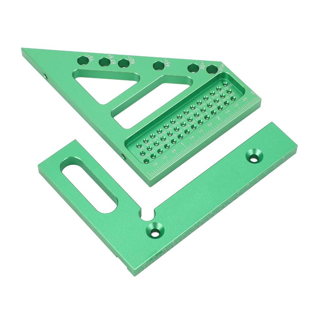 6pcs Green 3D Carpenter Square Aluminum Alloy Layout Measuring Tool Woodworking