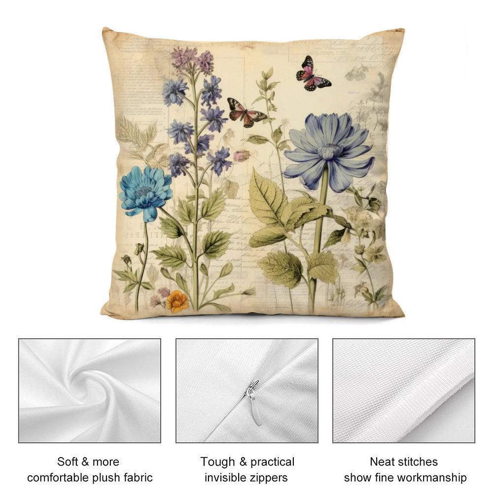 Vintage Floral Pillow Case Short Plush Sofa Decorative Gift Home Double-sided Printing Cushion