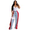 New Women's Patchwork Three-Stripe Wide Leg Jeans, Fashion Denim Straight Leg Stretch Pants for Casual Wear
