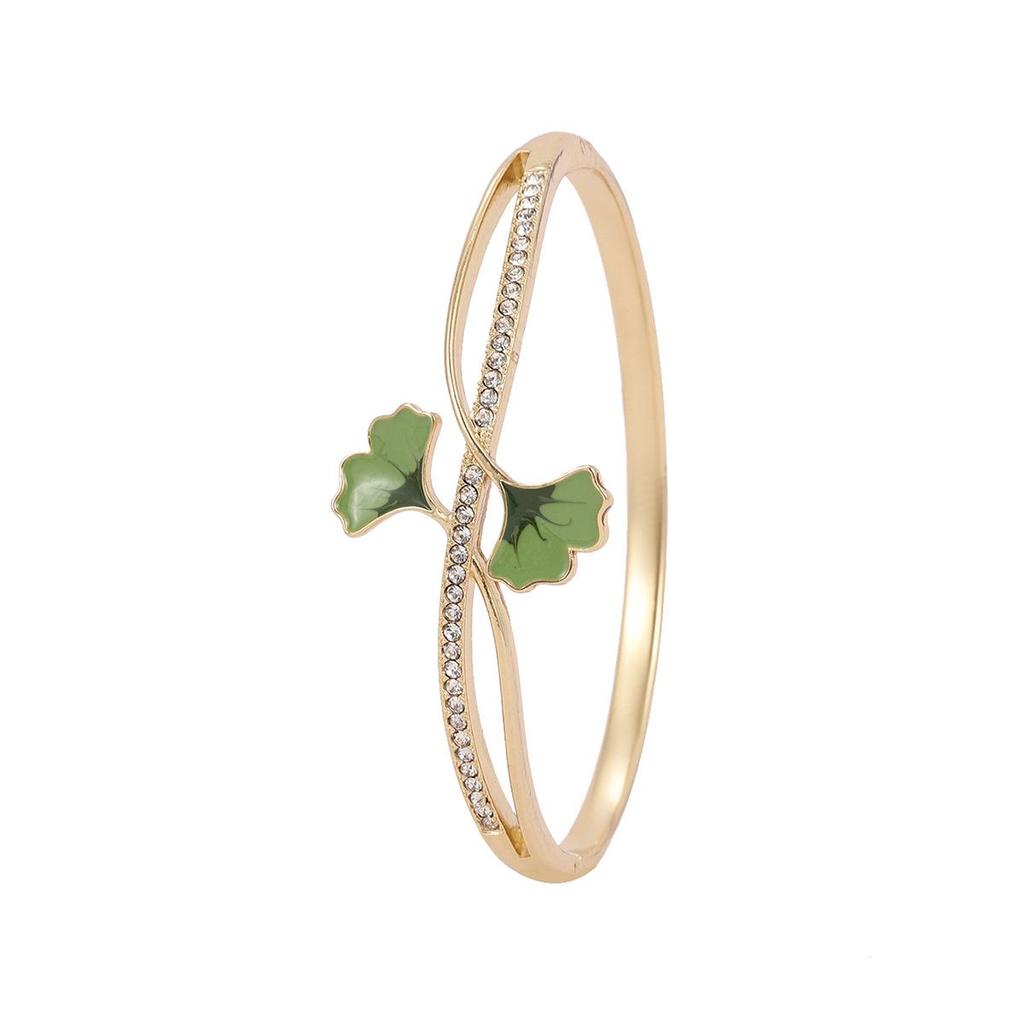 Elegant Ginkgo Leaf Diamond-Studded Drip Glaze Bracelet 
