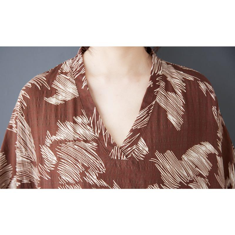 DIMANAF 2025 Sommar Dam Plus Size Klänning Vardagsklänning Strand Lös Vintage Tryck Basic Lång Klänning Maxi