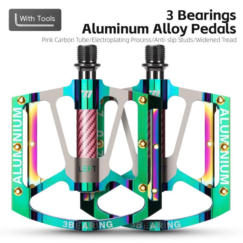 WEST BIKING 3 Bearing Bicycle Pedals Electroplated Aluminum MTB Road Bike Carbon Fiber Tube Anti-slip Pedals Bicycle Accessories