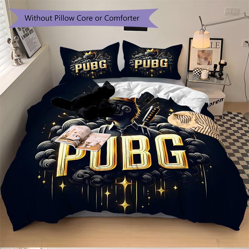 Set Biancheria da Letto Gaming 3 Pezzi Guerriero Incoronato PUBG - Perfetto per Camere da Letto Decorative, Camere degli Ospiti, Soggiorni, Hotel | Regalo Ideale per Fan, Trave