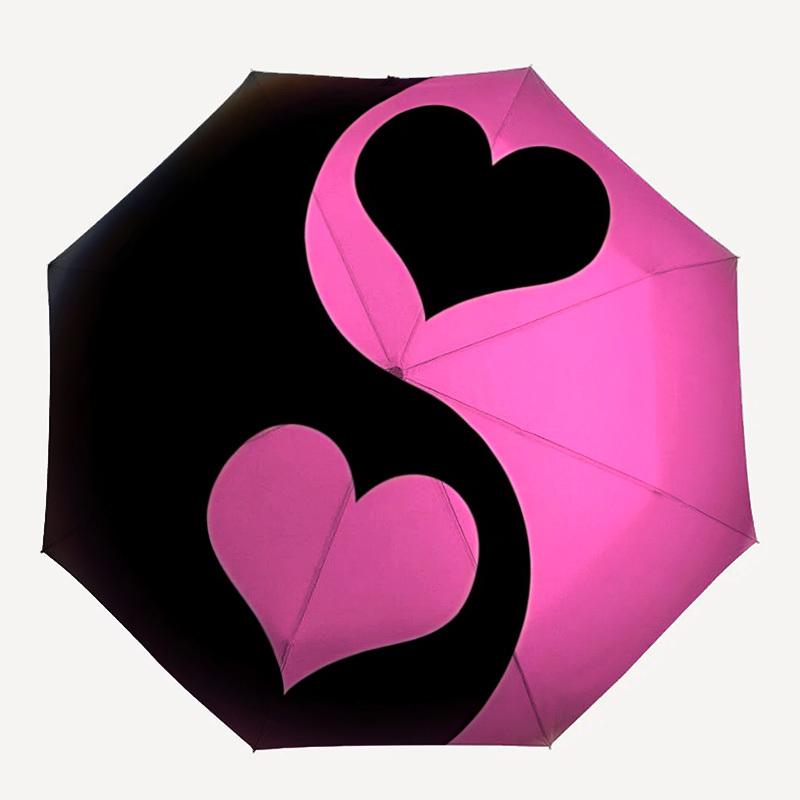 

1PC Heart Yin Yang Automatic Open/close Umbrella with 8-Rib Structure for Women/Men, All-Season Use - Travel Essential, Stylish Accessory, Highquality