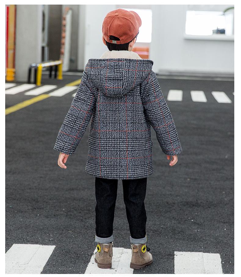 Boys' Fleece-lined Cotton Jacket & Plaid Woolen Coat - 2025 New Style
