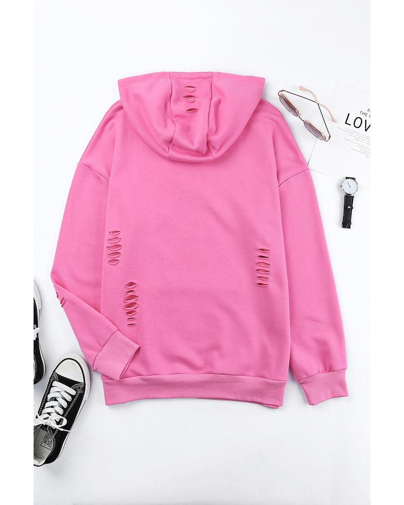 Azura Exchange Ripped Hooded Sweatshirt with Kangaroo Pocket