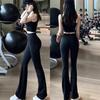 Micro-pull Shark Pants Women's New Spring and Autumn High Waist and Thin Hip Lift Bottom Fitness Yoga Black Flared Pants