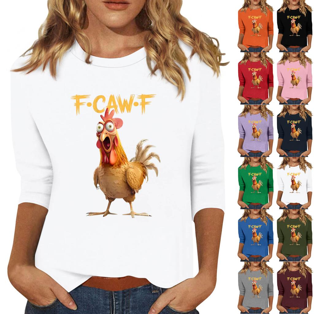 Women's Fashion Casual Three-Quarter Sleeve Printed  Neck T-Shirt Top