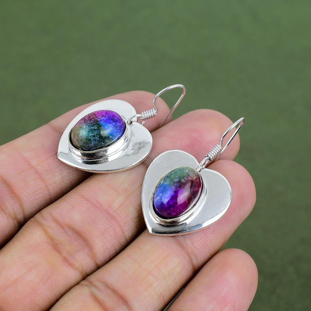 Rainbow Solar Quartz Druzy Earring 925 Sterling Silver Earring Real Gemstone Earring Silver Jewelry Handmade Designer Earrings Gifts For Her