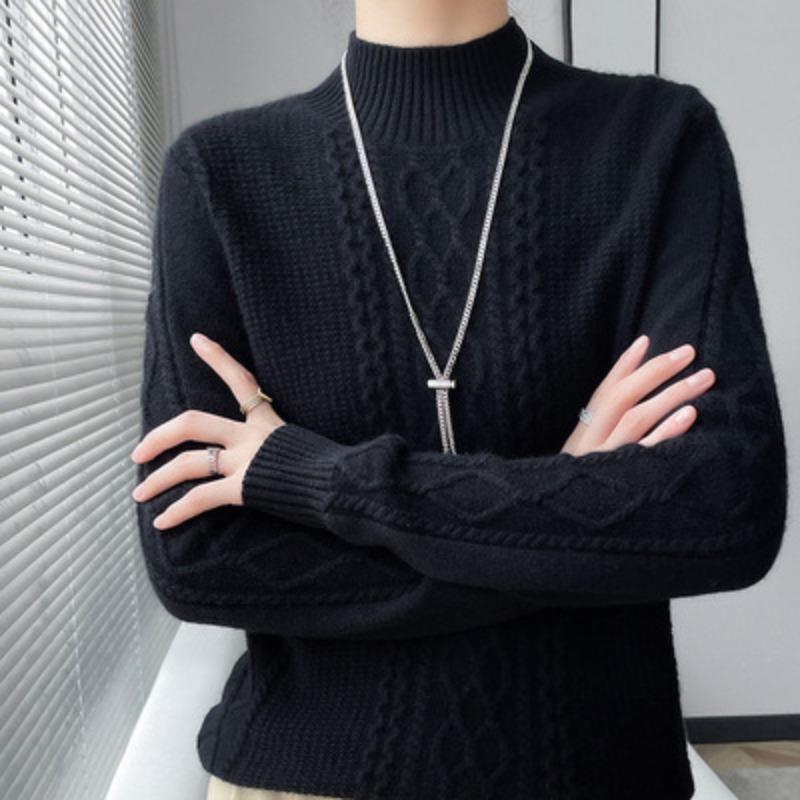 Autumn Winter Thick Sweater Women Round Neck Base Layer Knit Top Warm Shirt
