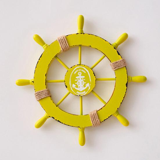 11" Nautical Beach Wooden Ship Wheel Wall Art Coastal Style Boat Steering Wheel Wall Hanging Ornament with Starfish And Hemp Rope for Living Room