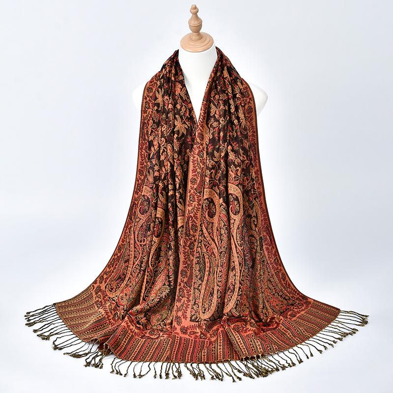 Retro Żakardowy Wzór Paisley Frędzle Hidżab Bawełna Wiskoza Kobiety Muzułmańskie Szale Hidżab Duży Rozmiar Długie Chusty Damska Moda Chusta na Głowę