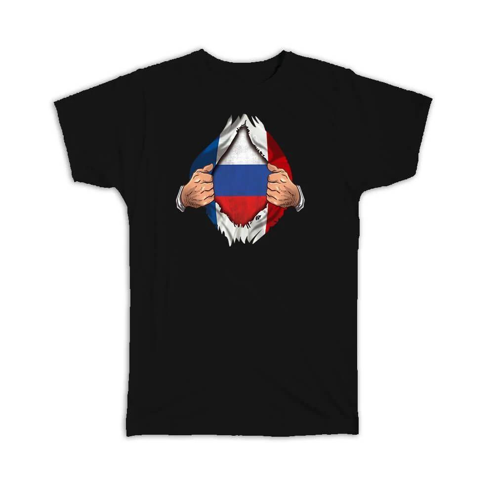 Gift T-Shirt : Russia French Flag Chest Russian L