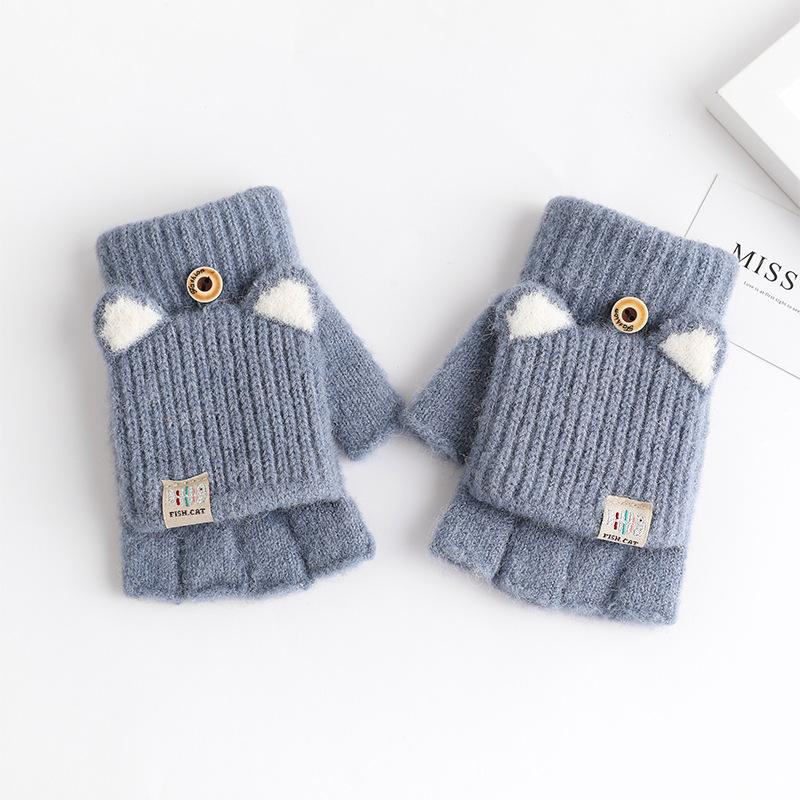 Women'S Cat Ear Convertible Fingerless Gloves, Winter Warm Gloves, Elastic Fit Design, Fashionable And Warm Cat Ear Gloves