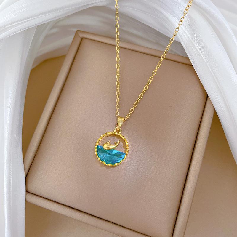 Ozean Wal Licht Luxus Temperament Wunderschöne Voll Diamant Halskette Weiblich Vielseitige Schlüsselbeinkette Titanstahlkette