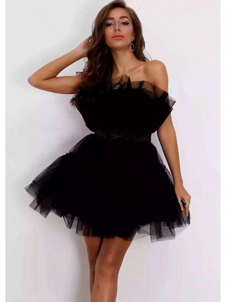 WT2025 Elegantes Mesh-Tüllkleid mit Schleife