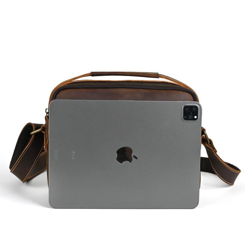 Retro Genuine Leather Men's Messenger Bag - Crazy Horse Sport Crossbody Shoulder Bag