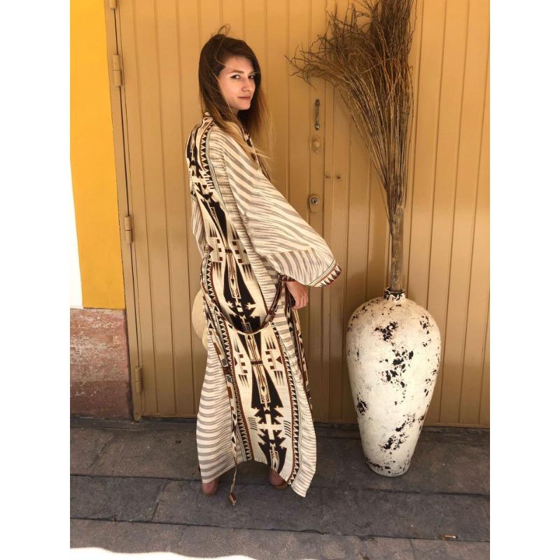 Moda feminina primavera outono estampa geométrica manga comprida decote em v cintura solta vestidos casuais