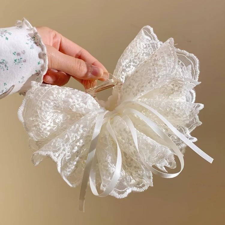 Feminine Lace Butterfly Bow Hair Clip With Shark Clamp For Womens Hairstyles