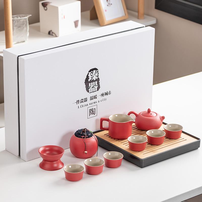 Black Pottery Kung Fu Tea Set Cover Bowl Teapot Tea Cup Tea Set Accessories Complete Tea Tray Business Gifts High-end Gift Box