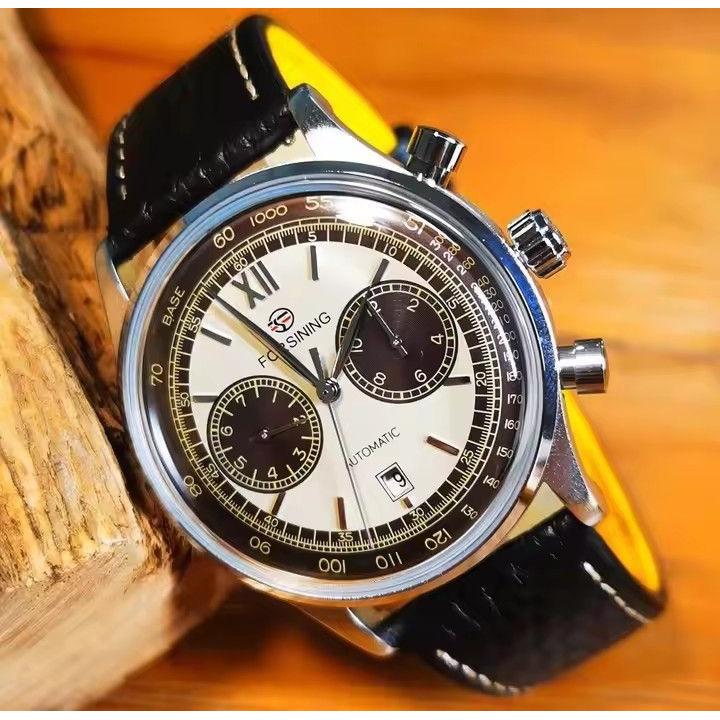 Used [New and unused] Automatic watch waterproof leather belt business watch analog date silver black yellow
