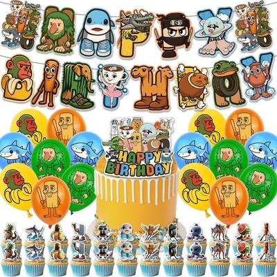 Tung Tung Sahur Birthday Theme Party Decoration Banner Cake, Flag Balloon, Shan Hai Jing Set