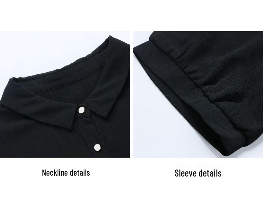 Hepburn-Style Black Chiffon Shirt Dress - Slimming Waist, Elegant Long Skirt for Women