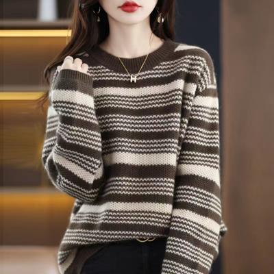 Sweater Pullover Women 2022 Autumn and Winter New Korean O Neck Loose Striped Pullover Knitted Bottoming Top Women
