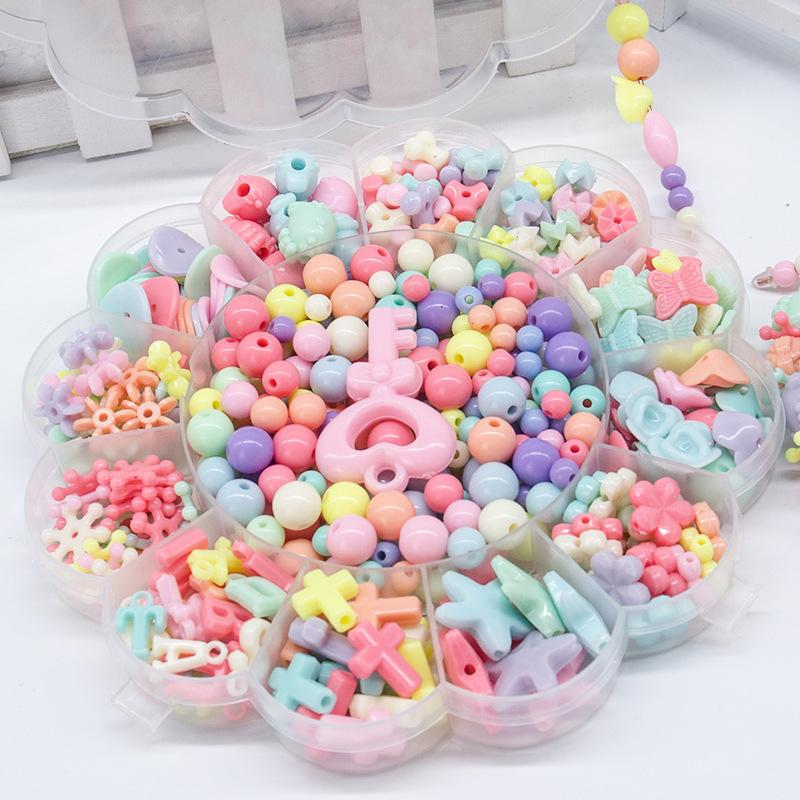 Children's DIY Handmade Beaded Toy with Accessory and Flower Type Storage Box Set Kids Educational Toys Girl Gift