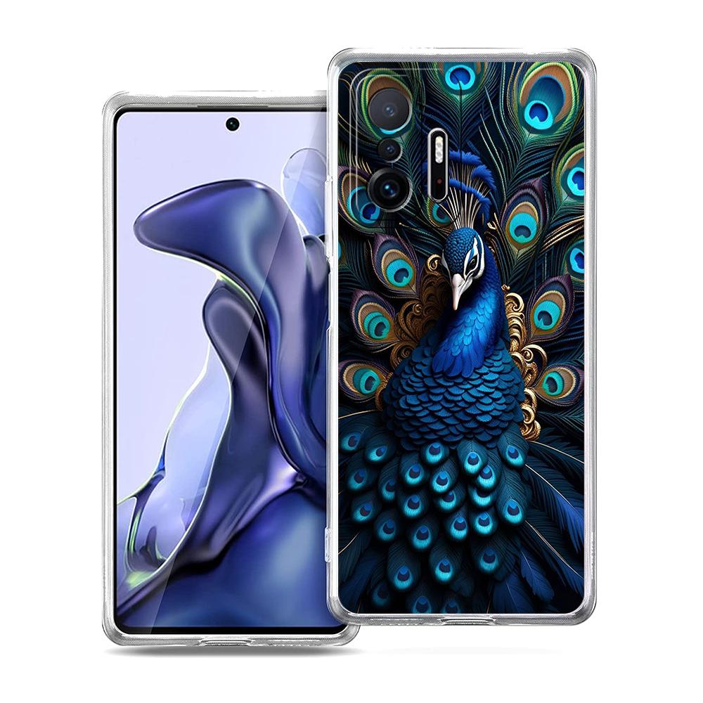 Transparent Phone Case for Xiaomi Mi 14 13 12 11 Ultra 13T 12T 11T Poco X3 NFC F3 F6 Pro 5G Soft TPU Animal Cute Peacock Pattern