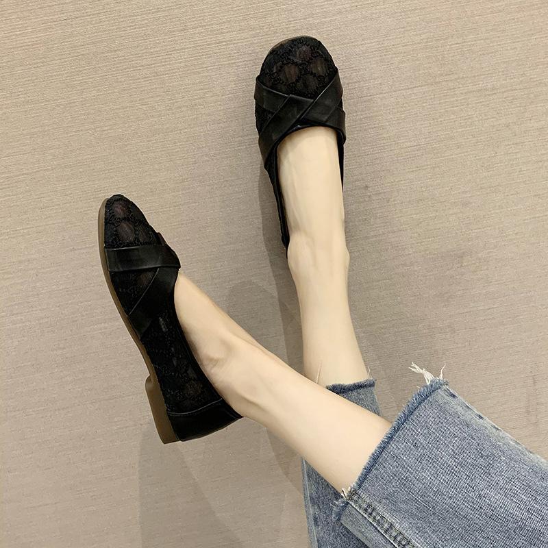 Fashion Design Hollow Out Women's Shoes 2024 Spring New Simple Round Head Low Heel Mesh Breathable Everyday Versatile Flat Shoes